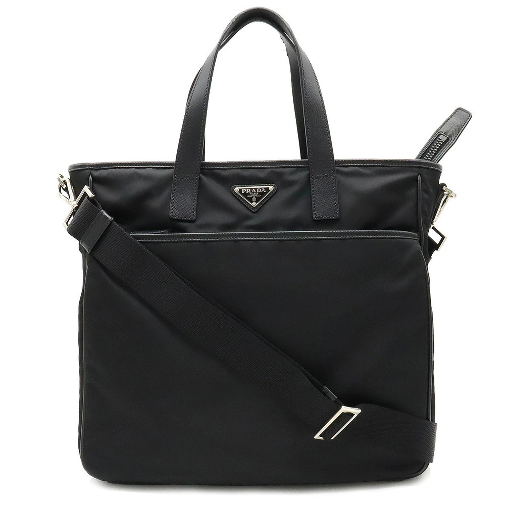 Prada Tote Tessuto Saffiano Bag Crossbody Leather NERO Black